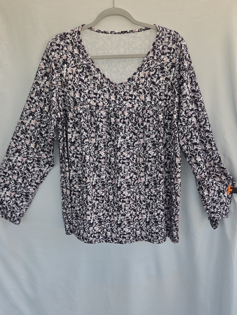 SHEIN Black & Light Pink Floral V-Neck Long Sleeve Blouse Sz 3x